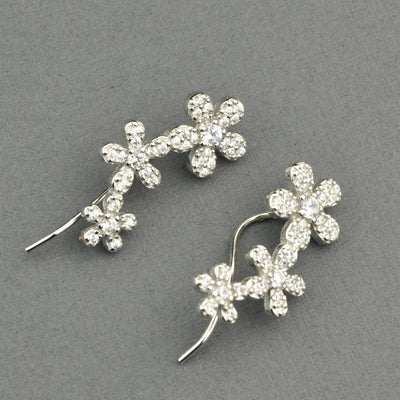 White CZ stones Floral Ear Climbers