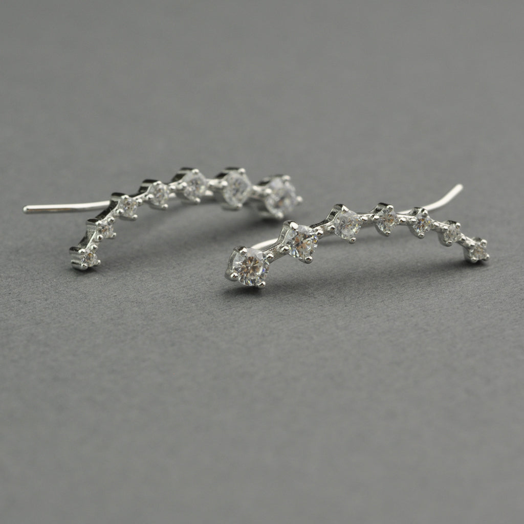 White CZ stones Curved Ear Climbers