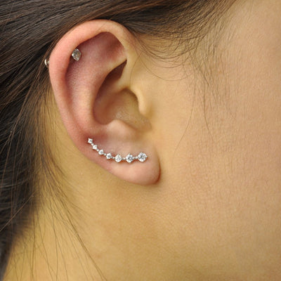 White CZ stones Curved Ear Climbers