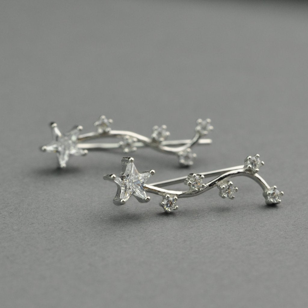 White CZ stones Stars Ear Climbers