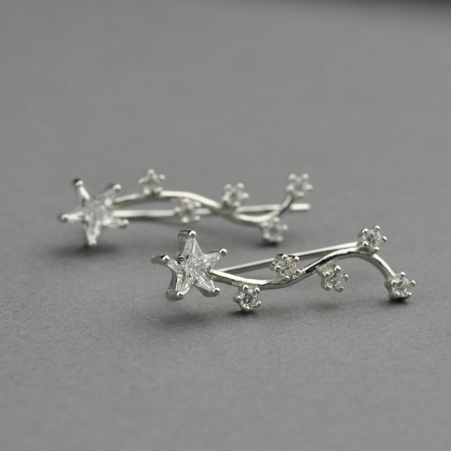 White CZ stones Stars Ear Climbers