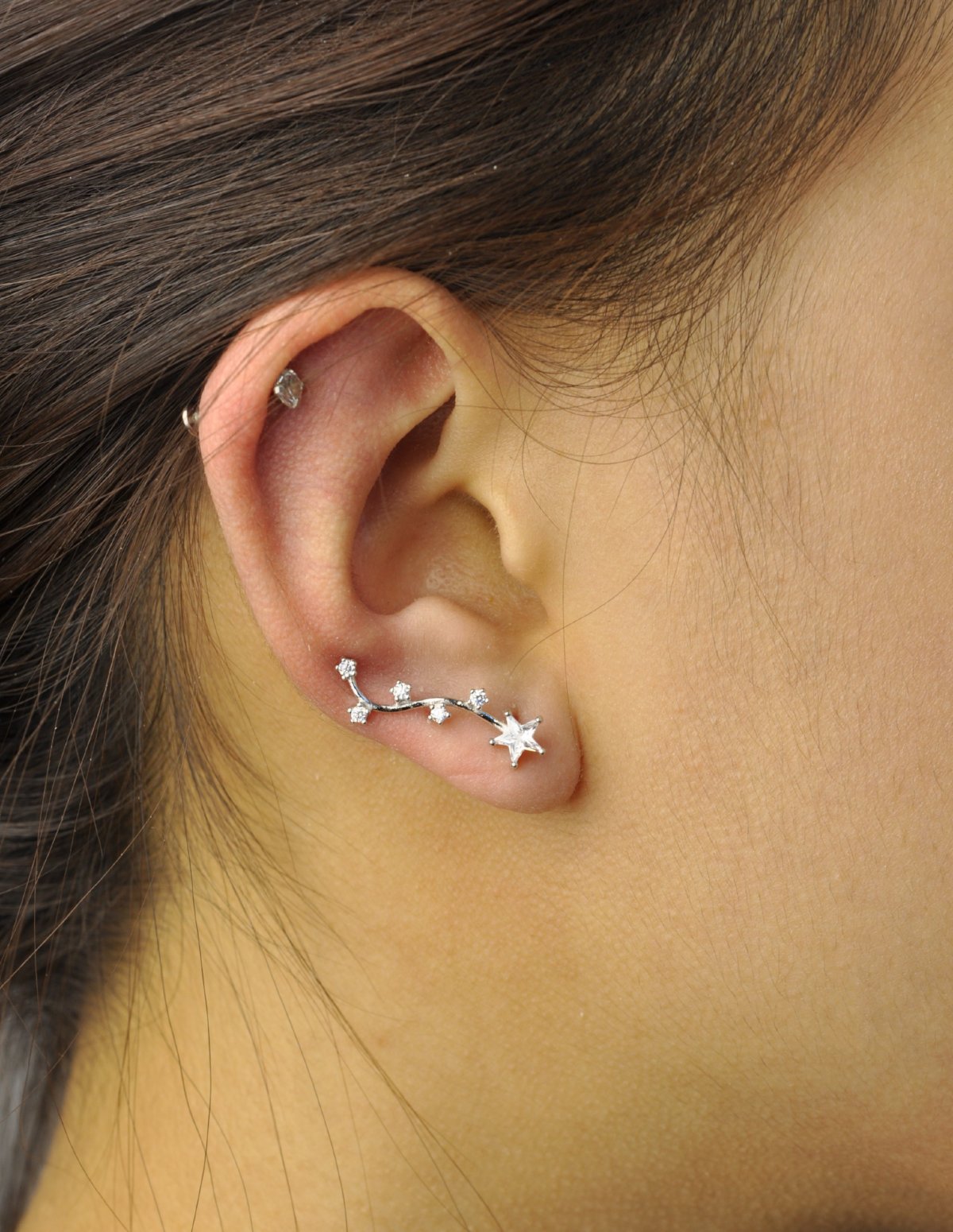 White CZ stones Stars Ear Climbers