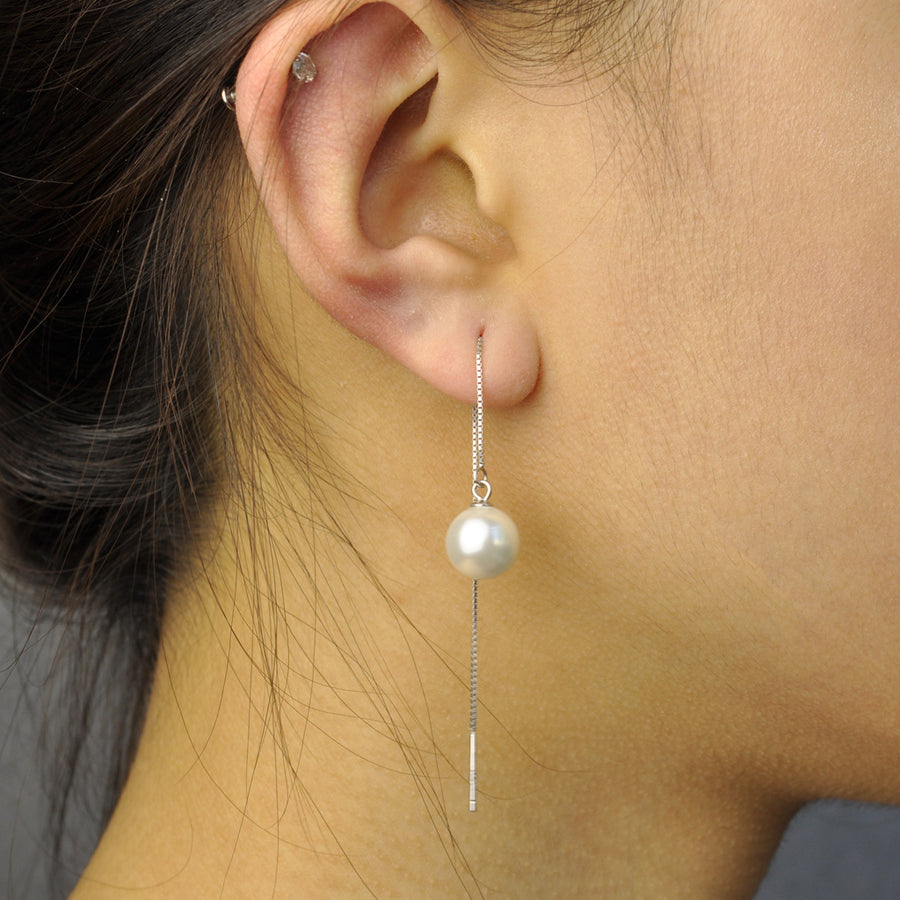 White Pearl threaders earring in Sterling Silver