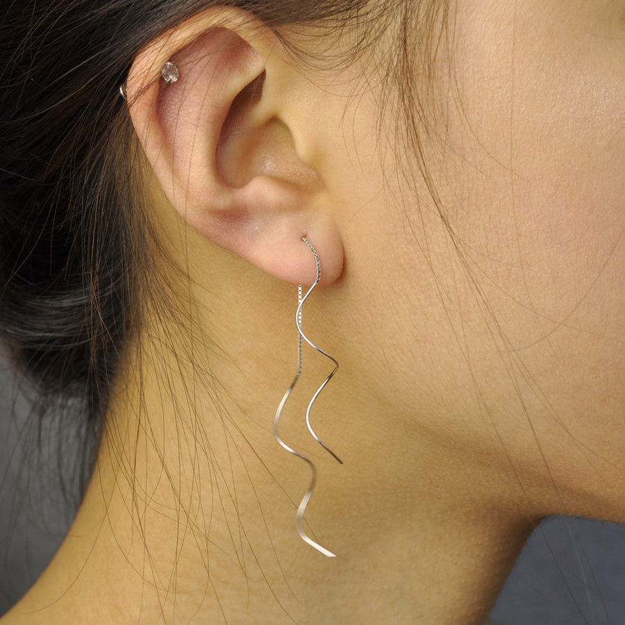 Long twisted double threader chain earrings