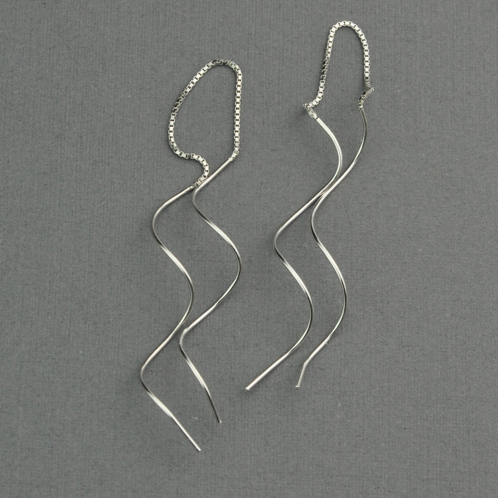 Long twisted double threader chain earrings