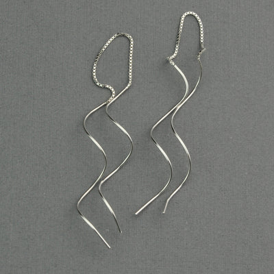Long twisted double threader chain earrings