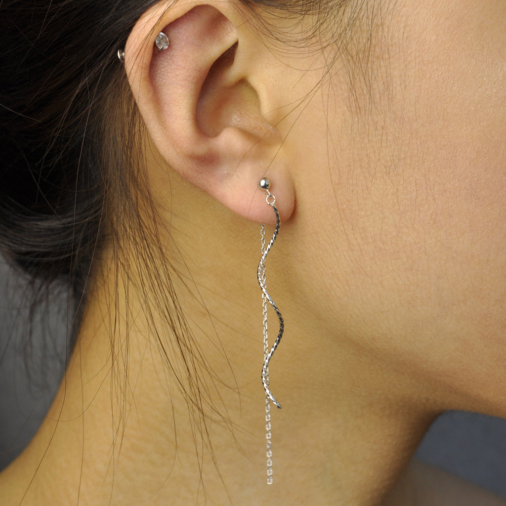 Long twisted threaders chain earring