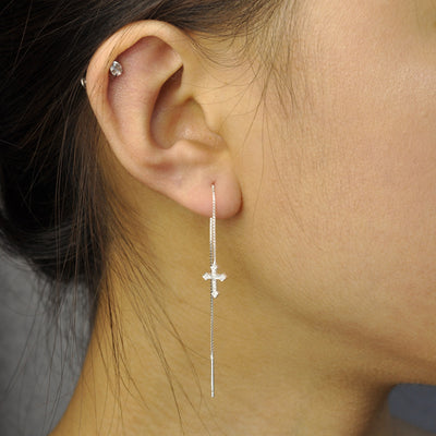 Cross threaders chain earring