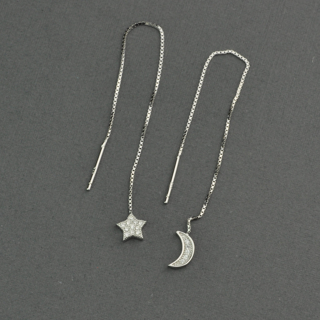 Moon and star threaders chain earring