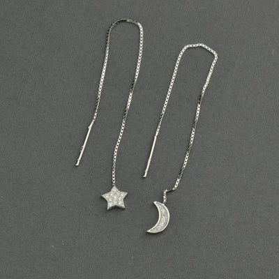 Moon and star threaders chain earring