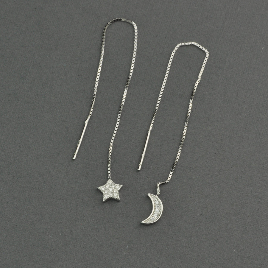 Moon and star threaders chain earring