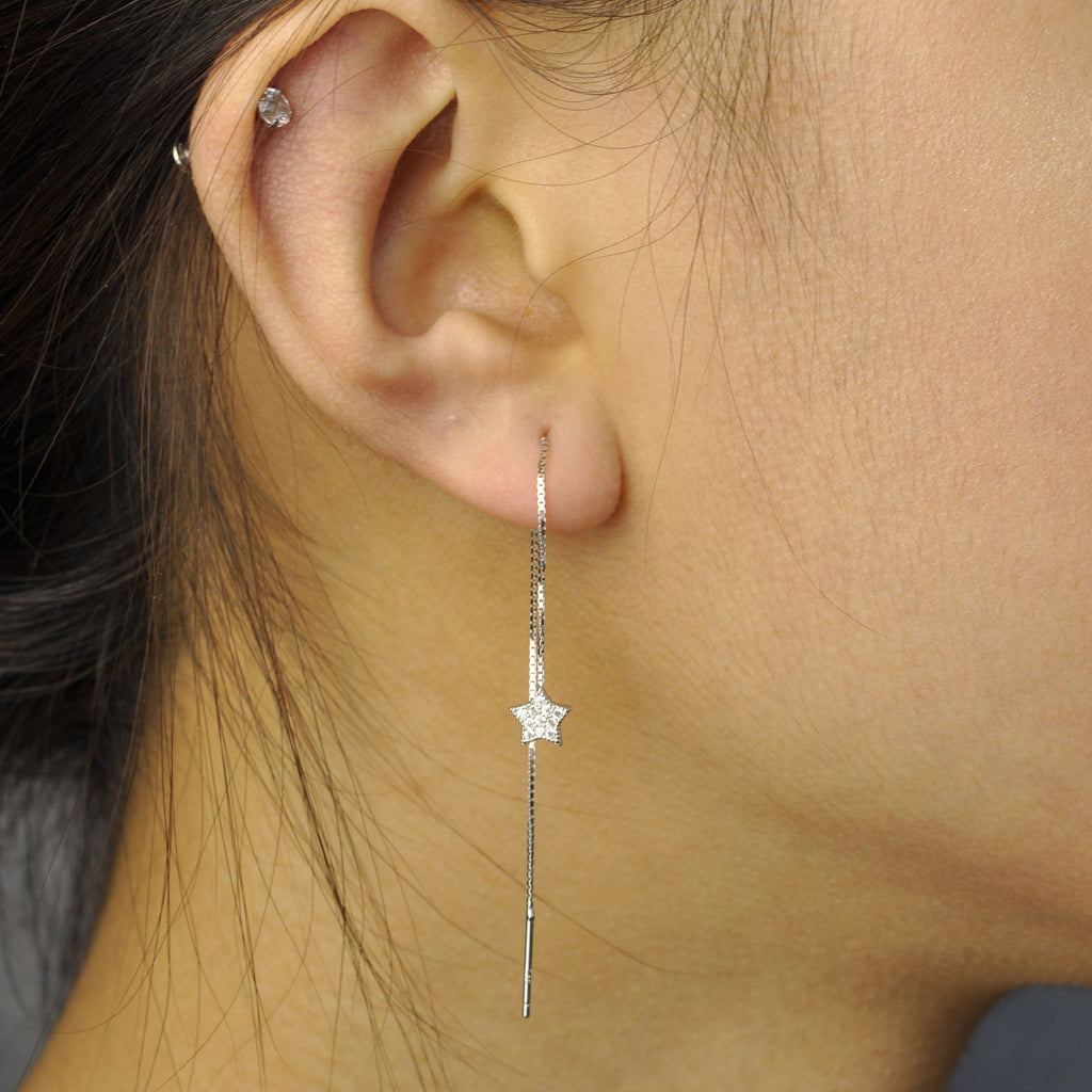 Moon and star threaders chain earring