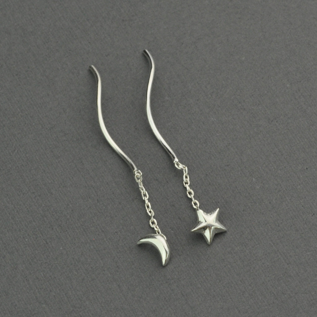 Moon and star twisted threaders chain earring