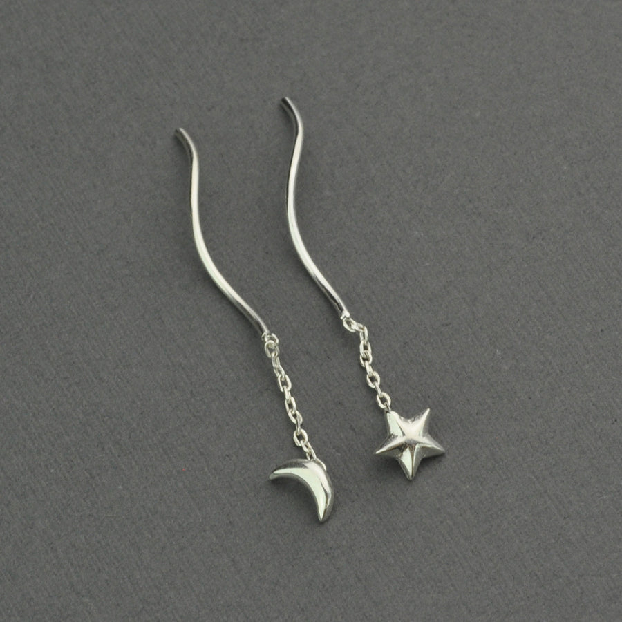 Moon and star twisted threaders chain earring