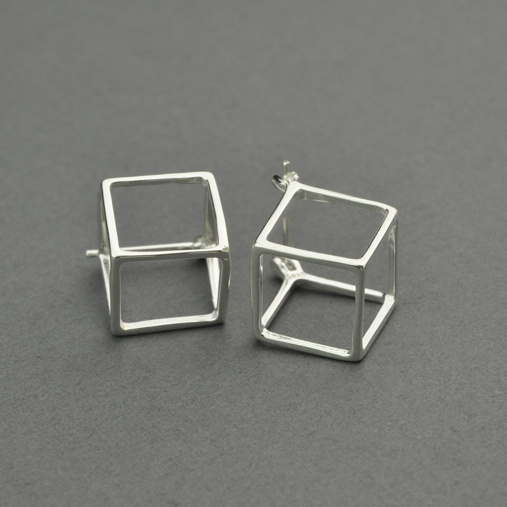 Modern 3D cube stud earring