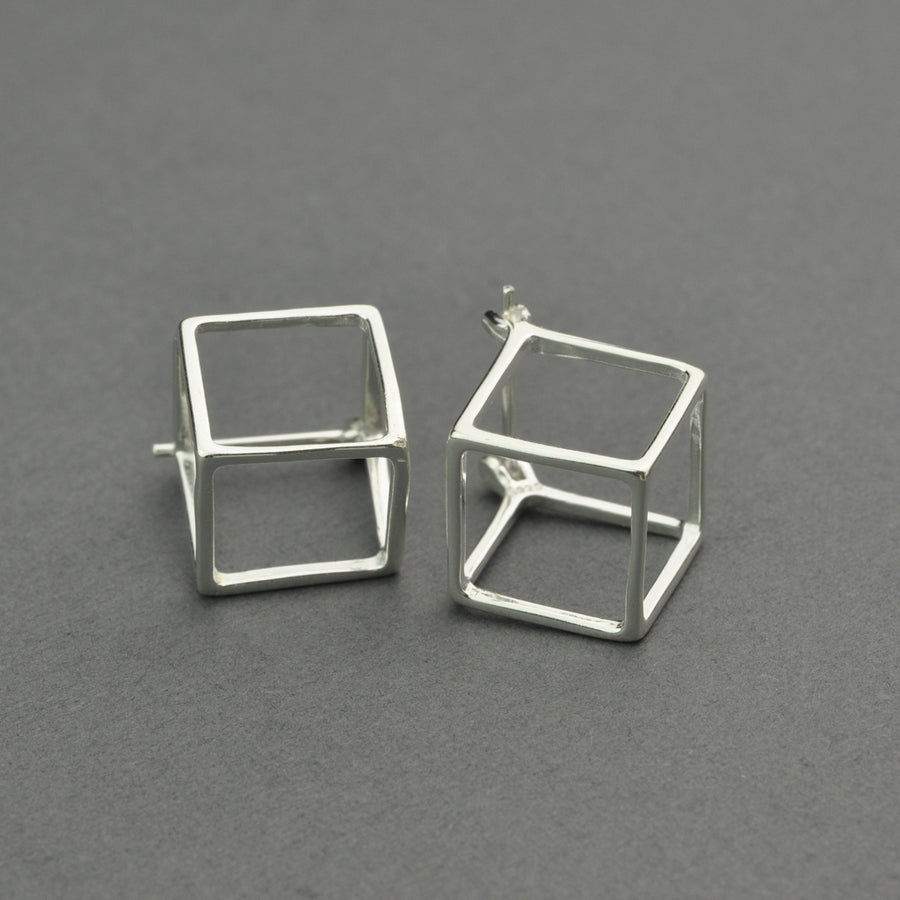Modern 3D cube stud earring