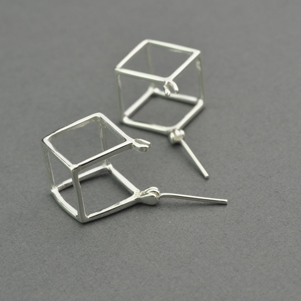 Modern 3D cube stud earring