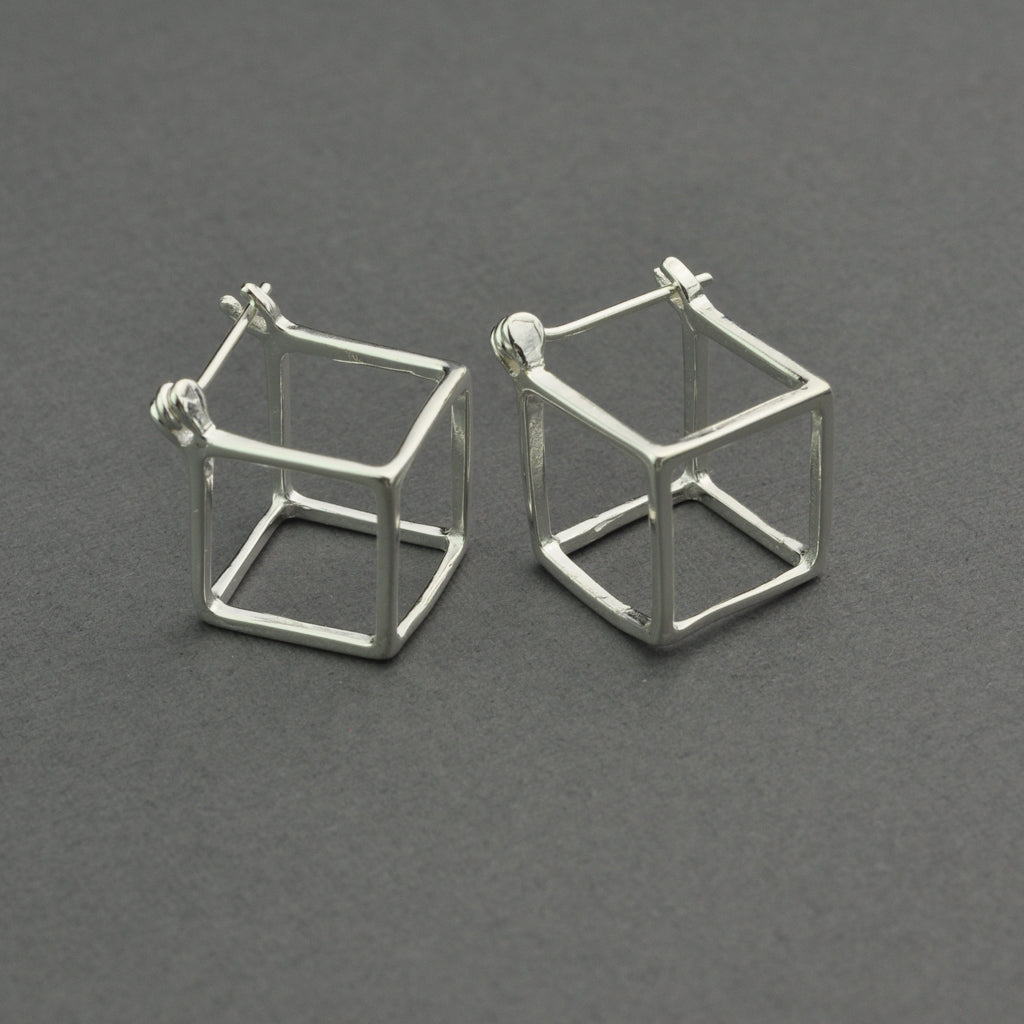 Modern 3D cube stud earring