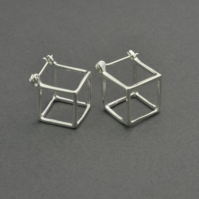 Modern 3D cube stud earring
