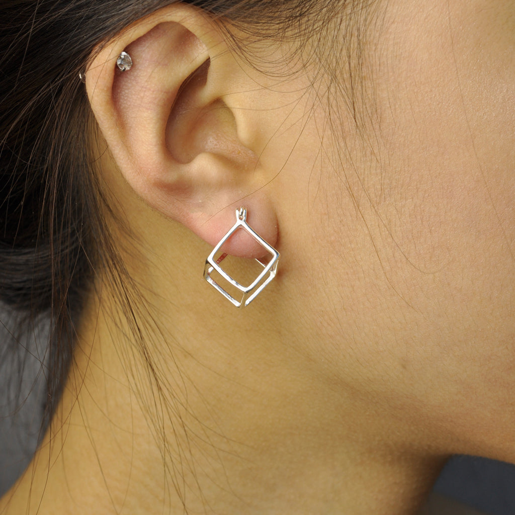 Modern 3D cube stud earring