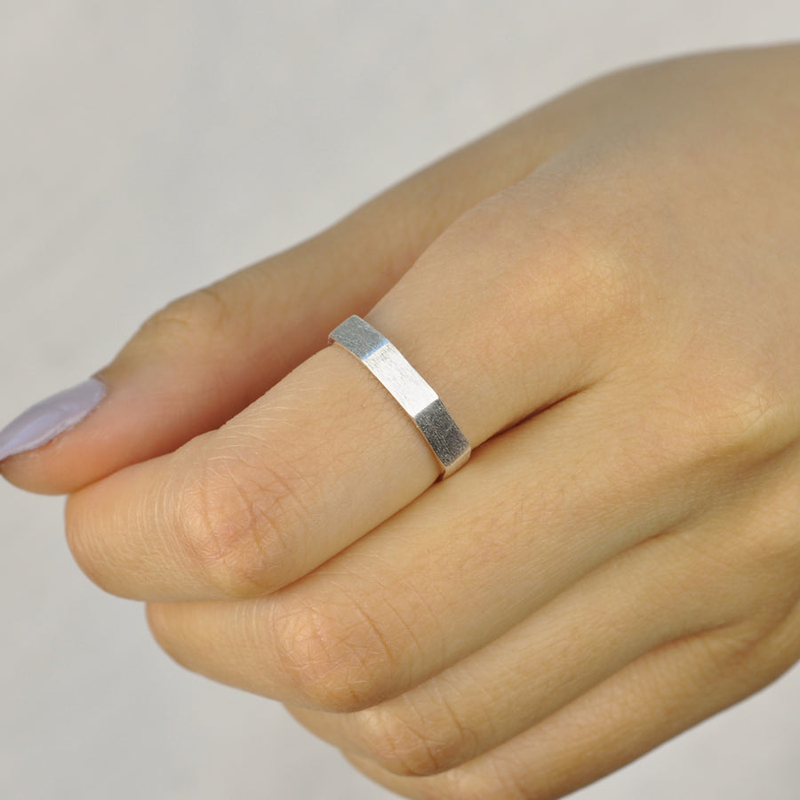 Octagon Satin silver ring