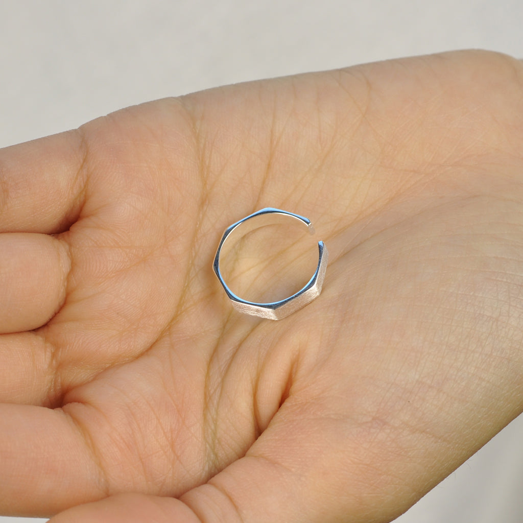 Octagon Satin silver ring