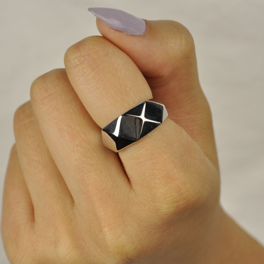 Multi-faceted sterling ring