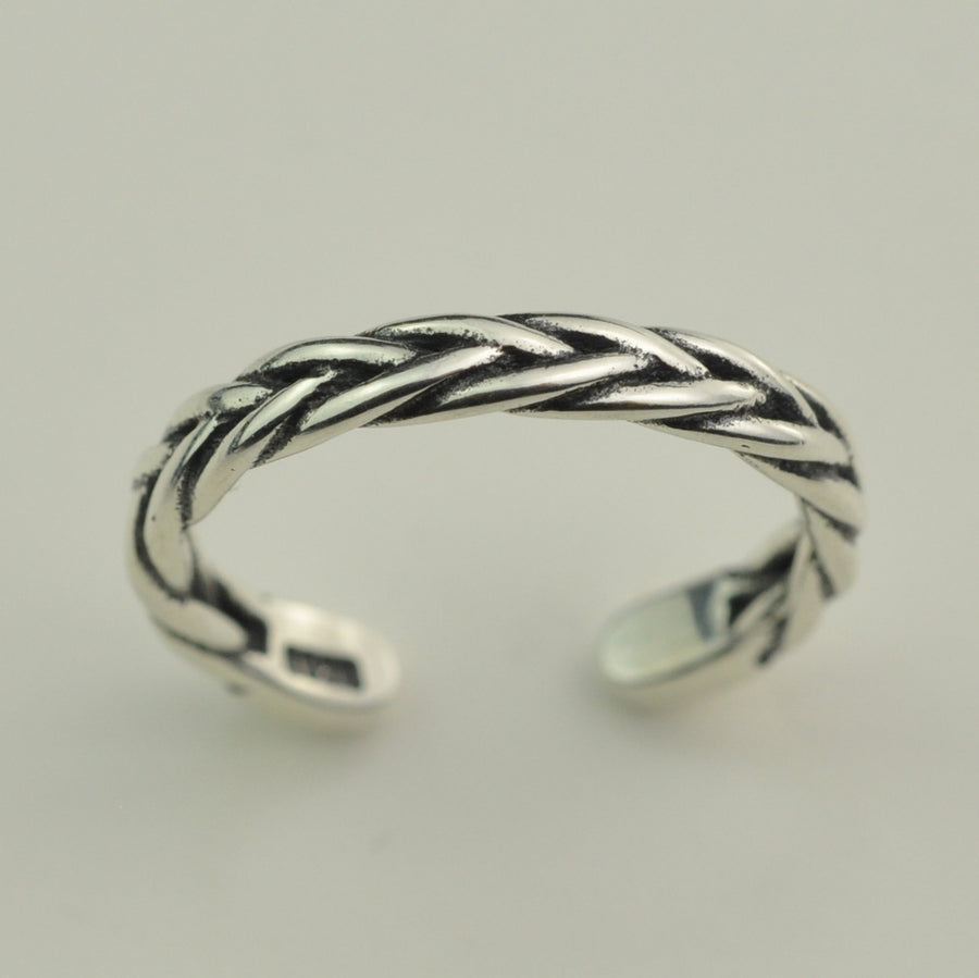 Midi braided sterling silver ring