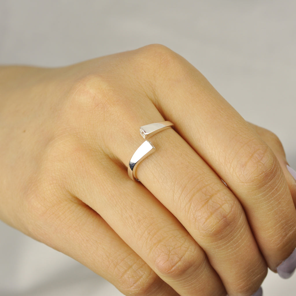 Right and left cubic zirconia sterling silver ring