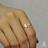 Paved moon and CZ star ring