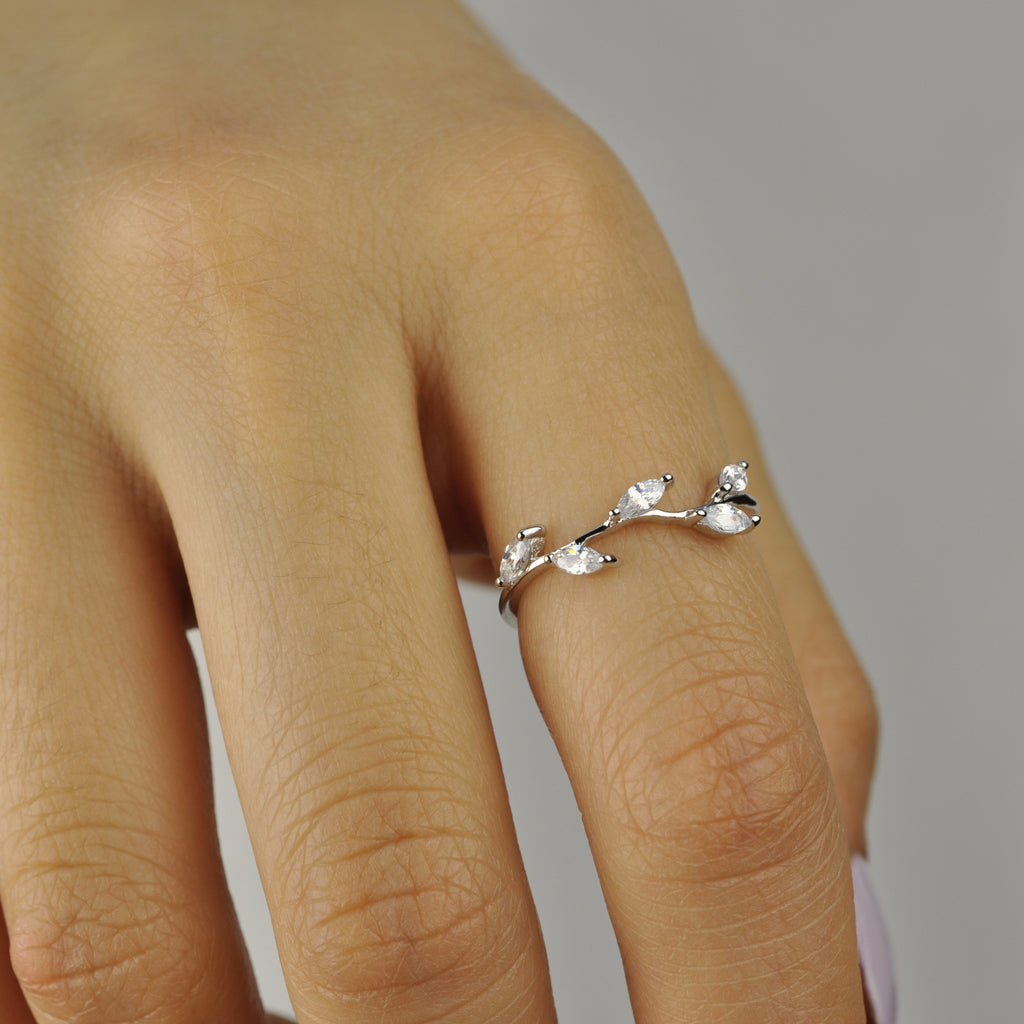 Olive leaves branch ring