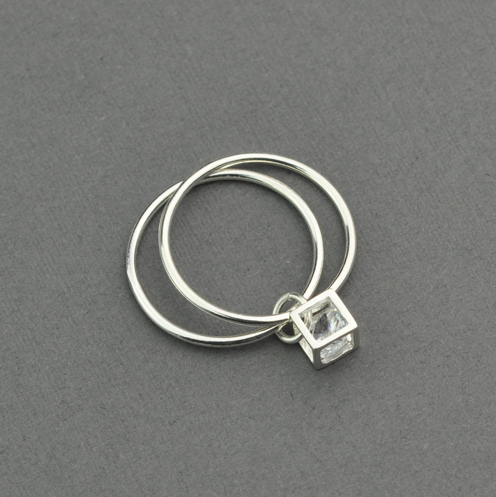 CZ cube double stacked Dangle ring