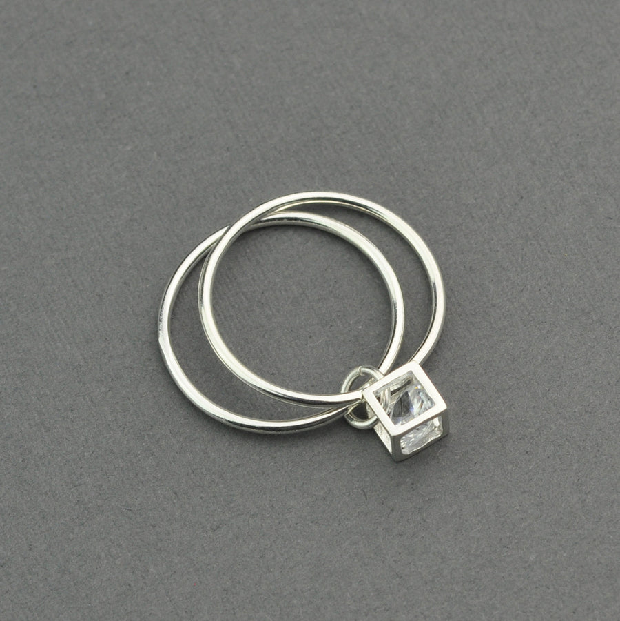 CZ cube double stacked Dangle ring