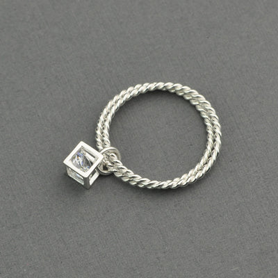 CZ cube double stacked twisted Dangle ring
